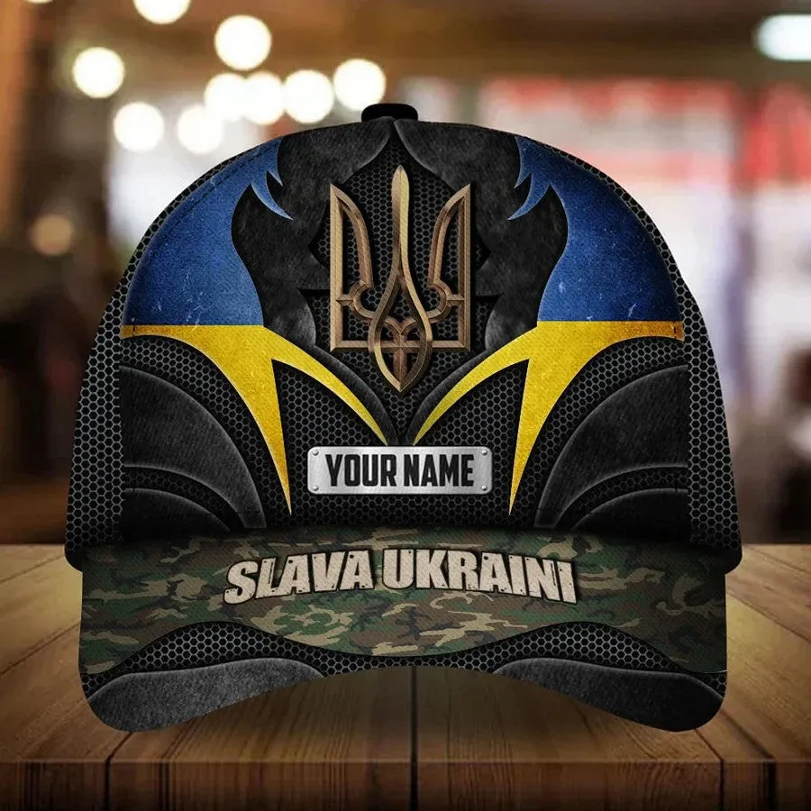 Personalized Slava Ukraini Trident Ukraine Symbol Hat Ukraine Camo Flag Merch