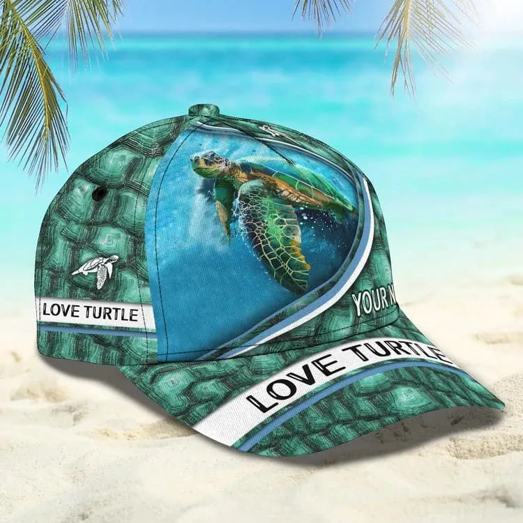 Personalized Turtle Beach 3D Baseball Cap for Turtle Lovers, Tortoise Shell Pattern Hat for Girlfriend