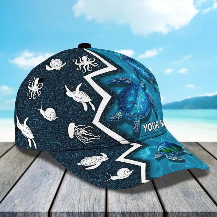 Personalized Turtle Beach 3D Baseball Cap for Turtle Lovers, Tortoise Shell Pattern Hat for Girlfriend