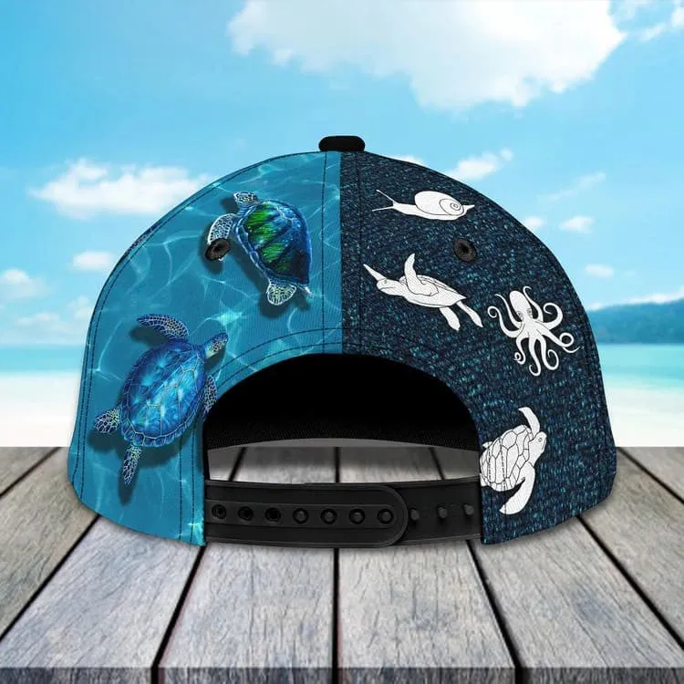 Personalized Turtle Beach 3D Baseball Cap for Turtle Lovers, Tortoise Shell Pattern Hat for Girlfriend