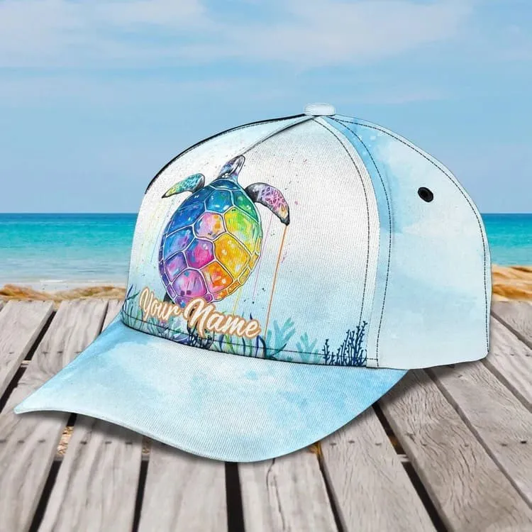 Personalized Turtle Beach 3D Baseball Cap for Turtle Lovers, Tortoise Shell Pattern Hat for Girlfriend