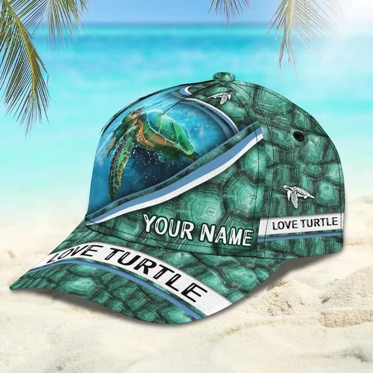 Personalized Turtle Beach 3D Baseball Cap for Turtle Lovers, Tortoise Shell Pattern Hat for Girlfriend