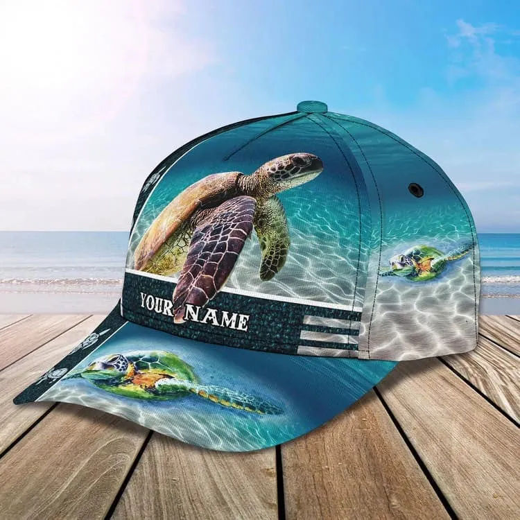 Personalized Turtle Beach 3D Baseball Cap for Turtle Lovers, Tortoise Shell Pattern Hat for Girlfriend