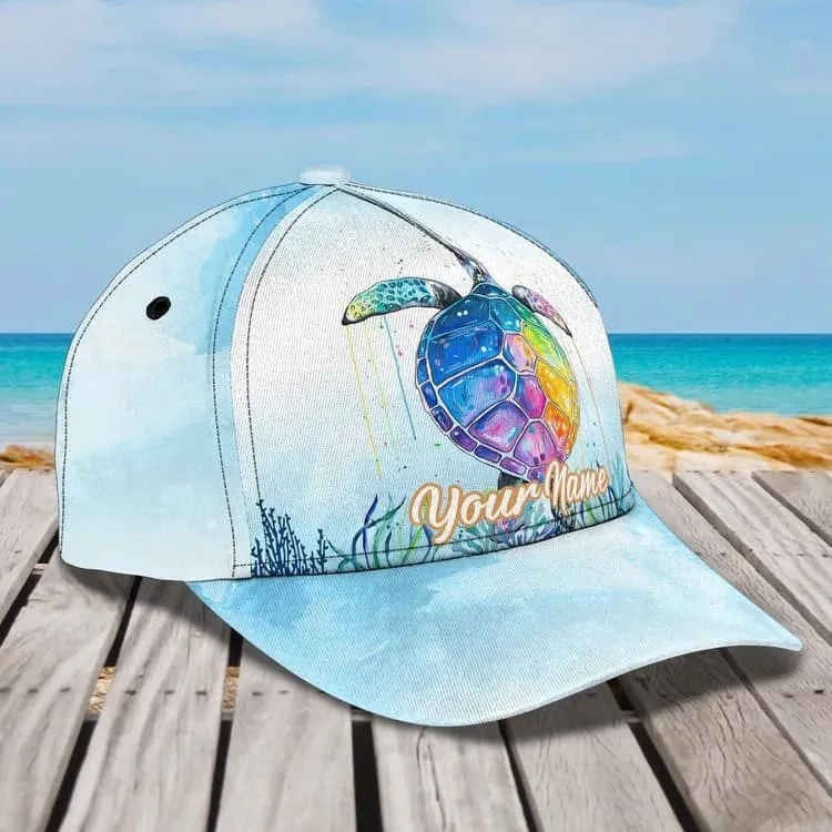 Personalized Turtle Beach 3D Baseball Cap for Turtle Lovers, Tortoise Shell Pattern Hat for Girlfriend