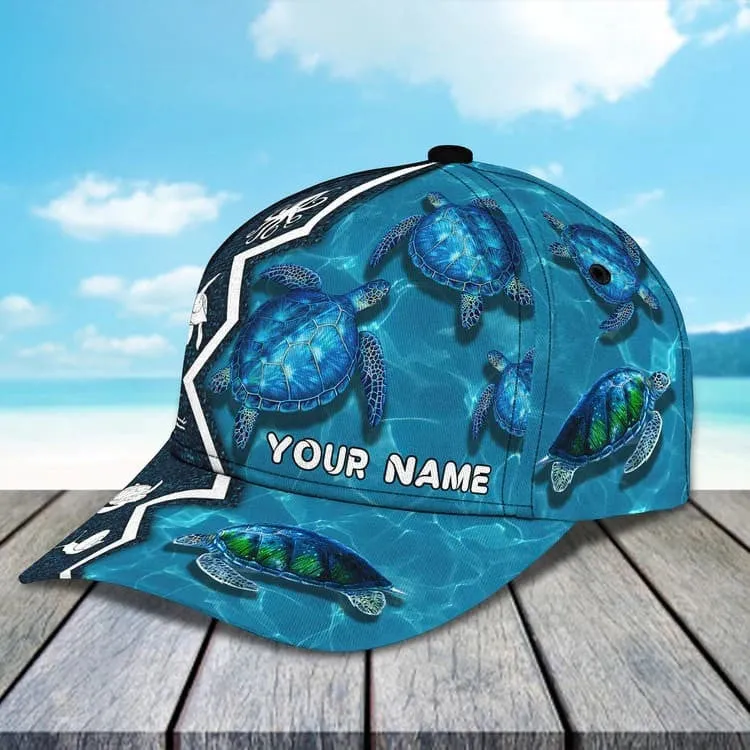 Personalized Turtle Beach 3D Baseball Cap for Turtle Lovers, Tortoise Shell Pattern Hat for Girlfriend