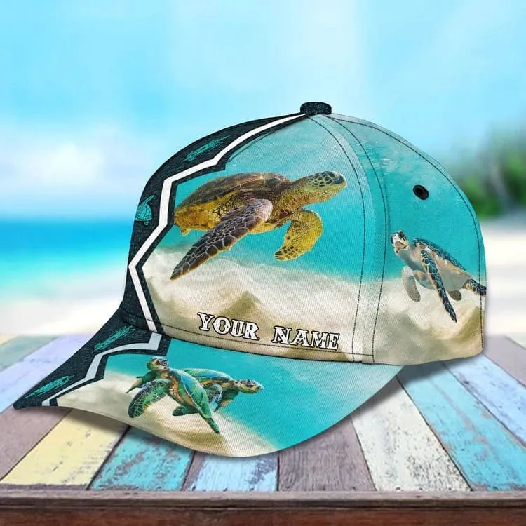 Personalized Turtle Beach 3D Baseball Cap for Turtle Lovers, Tortoise Shell Pattern Hat for Girlfriend