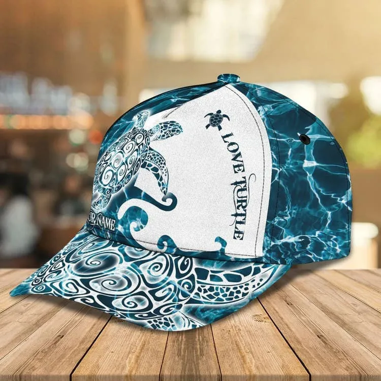 Personalized Turtle Beach 3D Baseball Cap for Turtle Lovers, Tortoise Shell Pattern Hat for Girlfriend