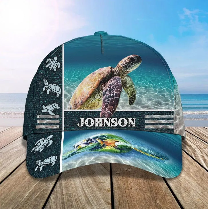 Personalized Turtle Beach 3D Baseball Cap for Turtle Lovers, Tortoise Shell Pattern Hat for Girlfriend