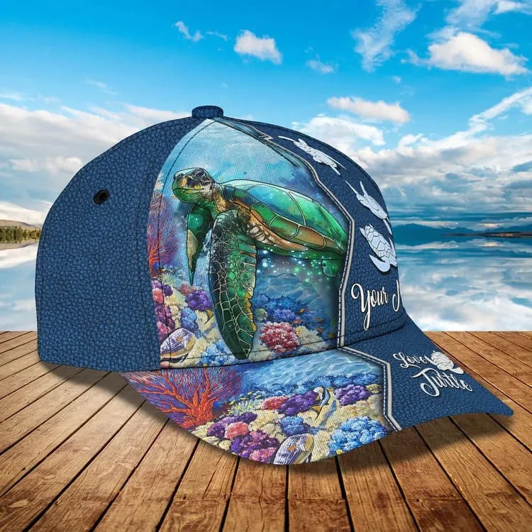 Personalized Turtle Beach 3D Baseball Cap for Turtle Lovers, Tortoise Shell Pattern Hat for Girlfriend