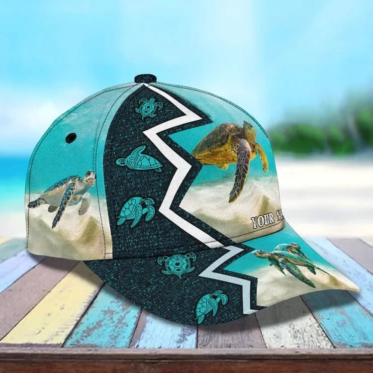 Personalized Turtle Beach 3D Baseball Cap for Turtle Lovers, Tortoise Shell Pattern Hat for Girlfriend