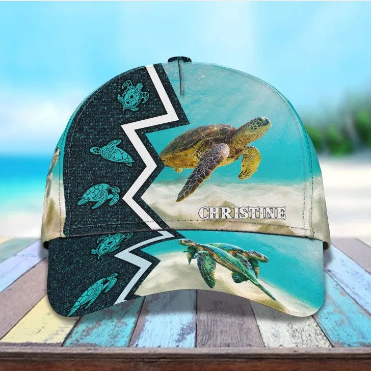 Personalized Turtle Beach 3D Baseball Cap for Turtle Lovers, Tortoise Shell Pattern Hat for Girlfriend