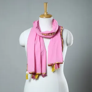 Pink - Plain Cotton Stole with Tassels 07