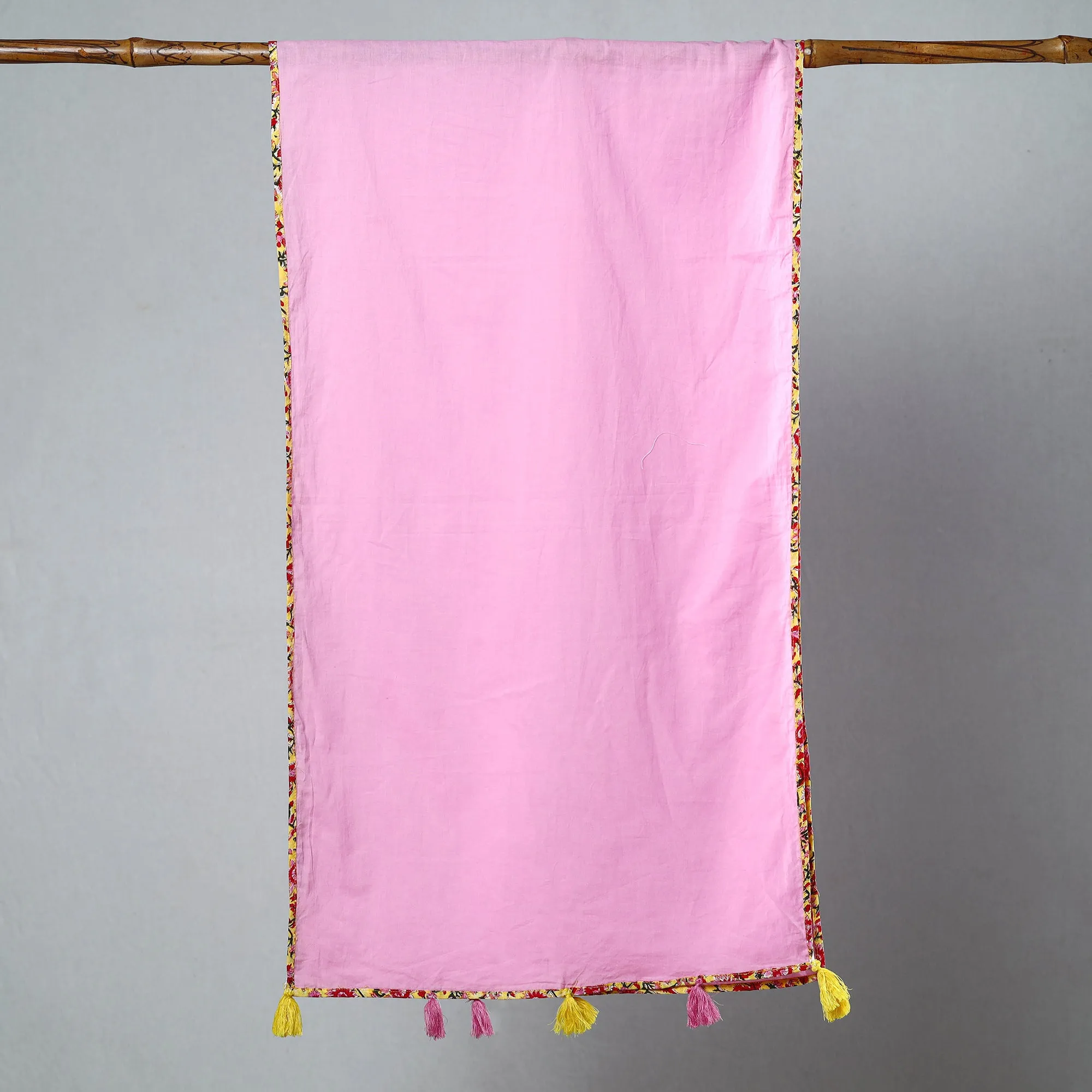 Pink - Plain Cotton Stole with Tassels 07