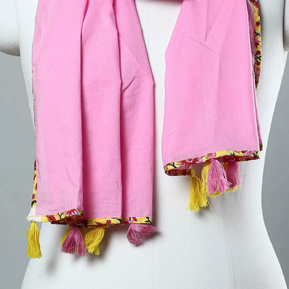 Pink - Plain Cotton Stole with Tassels 07