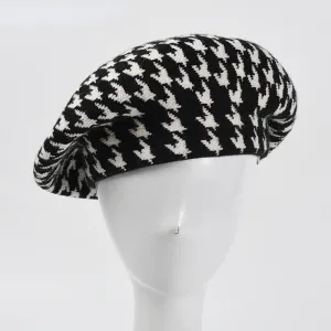 Preppy Houndstooth Pattern Winter Beret Hats