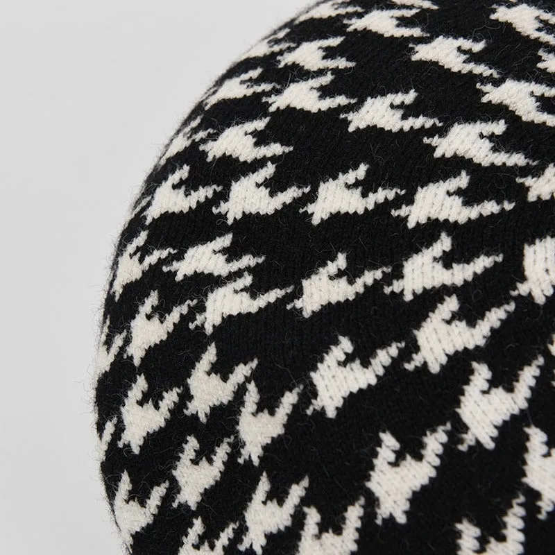 Preppy Houndstooth Pattern Winter Beret Hats