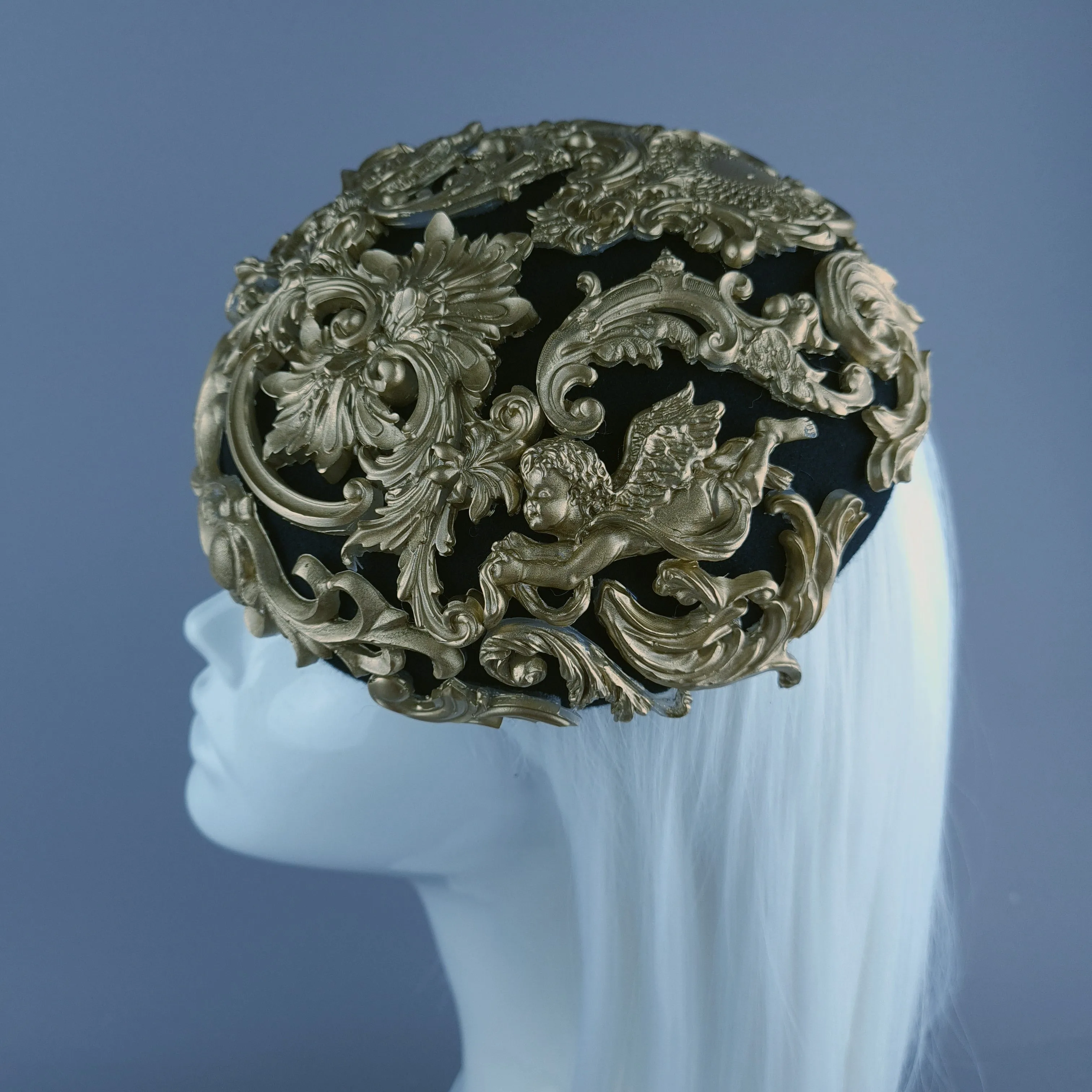 "Ozul" Black & Gold Filigree Fascinator Hat