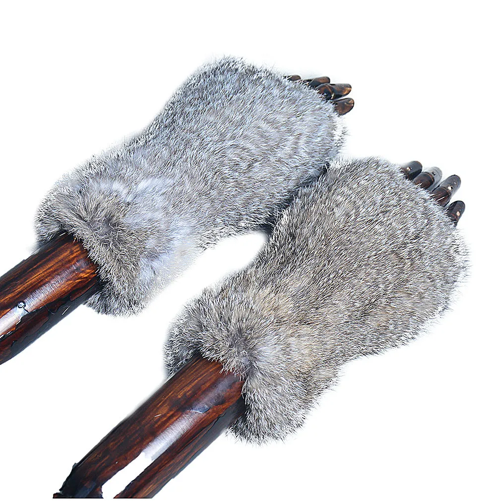 Rex rabbit hair elastic fingerless gloves winter warm real fur cute fur plush gloves ladies lengthened thick