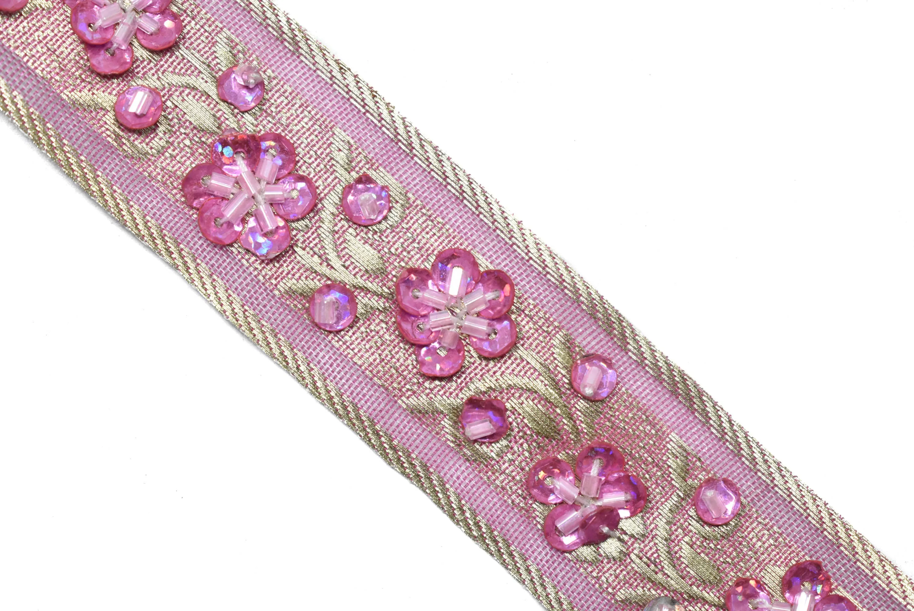 Sequins Beaded Embroidered Floral Indian Trim 1.125" - 1 Yard