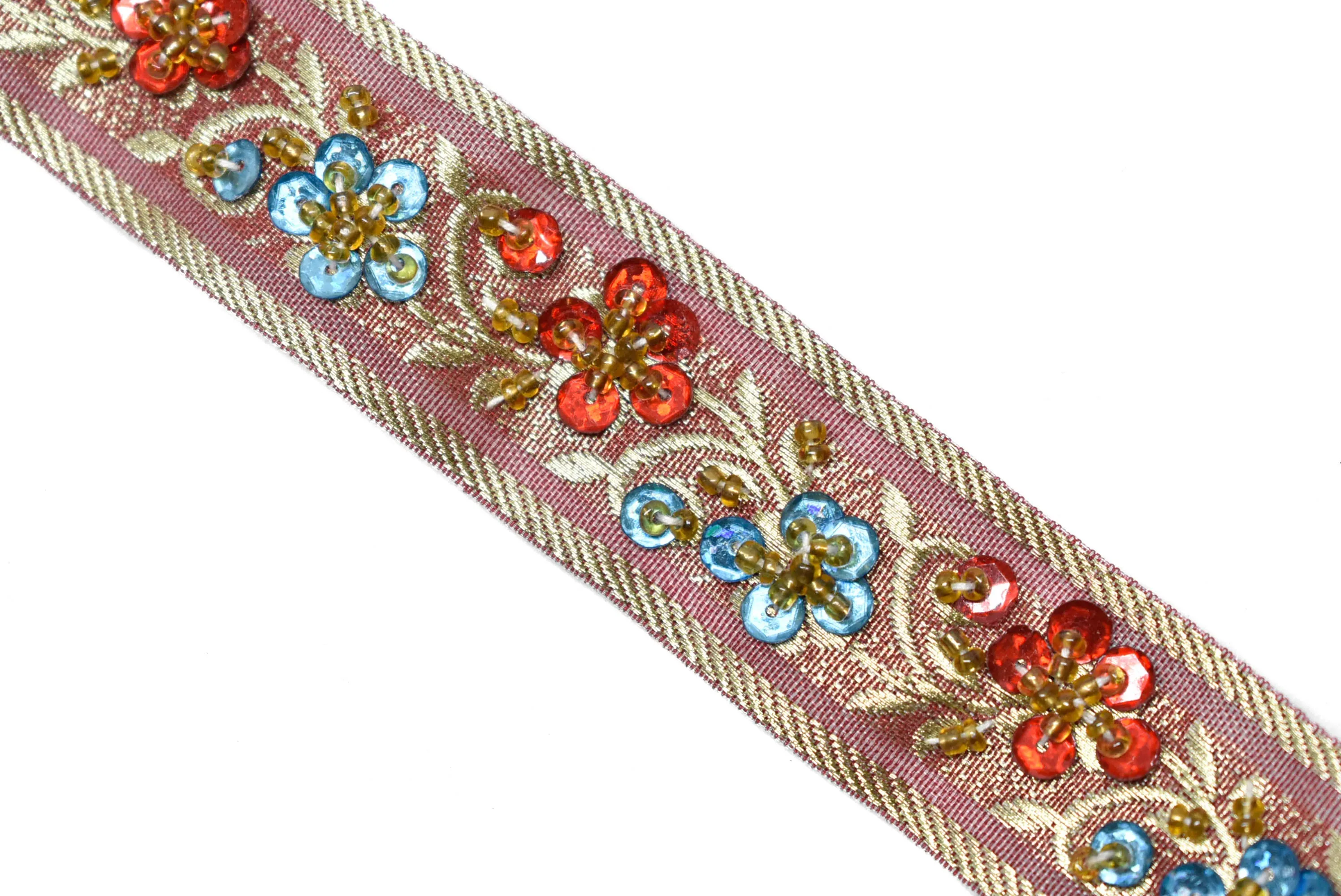 Sequins Beaded Embroidered Floral Indian Trim 1.125" - 1 Yard