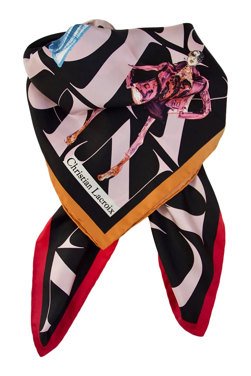 Silk scarf "Lacroix Parade" black and rose