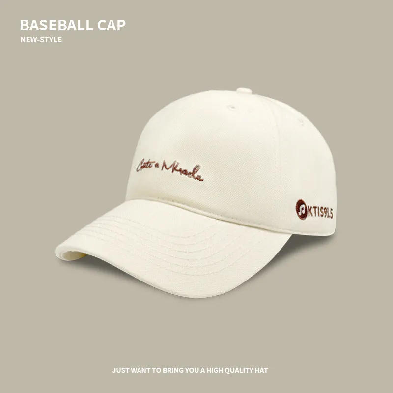 Simple letter embroidery versatile baseball cap spring and autumn large head circumference showing face small wide brim peaked cap couple trendy hat