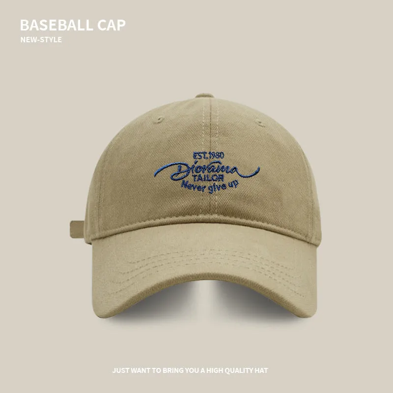 Simple letter embroidery versatile baseball cap spring and autumn large head circumference showing face small wide brim peaked cap couple trendy hat