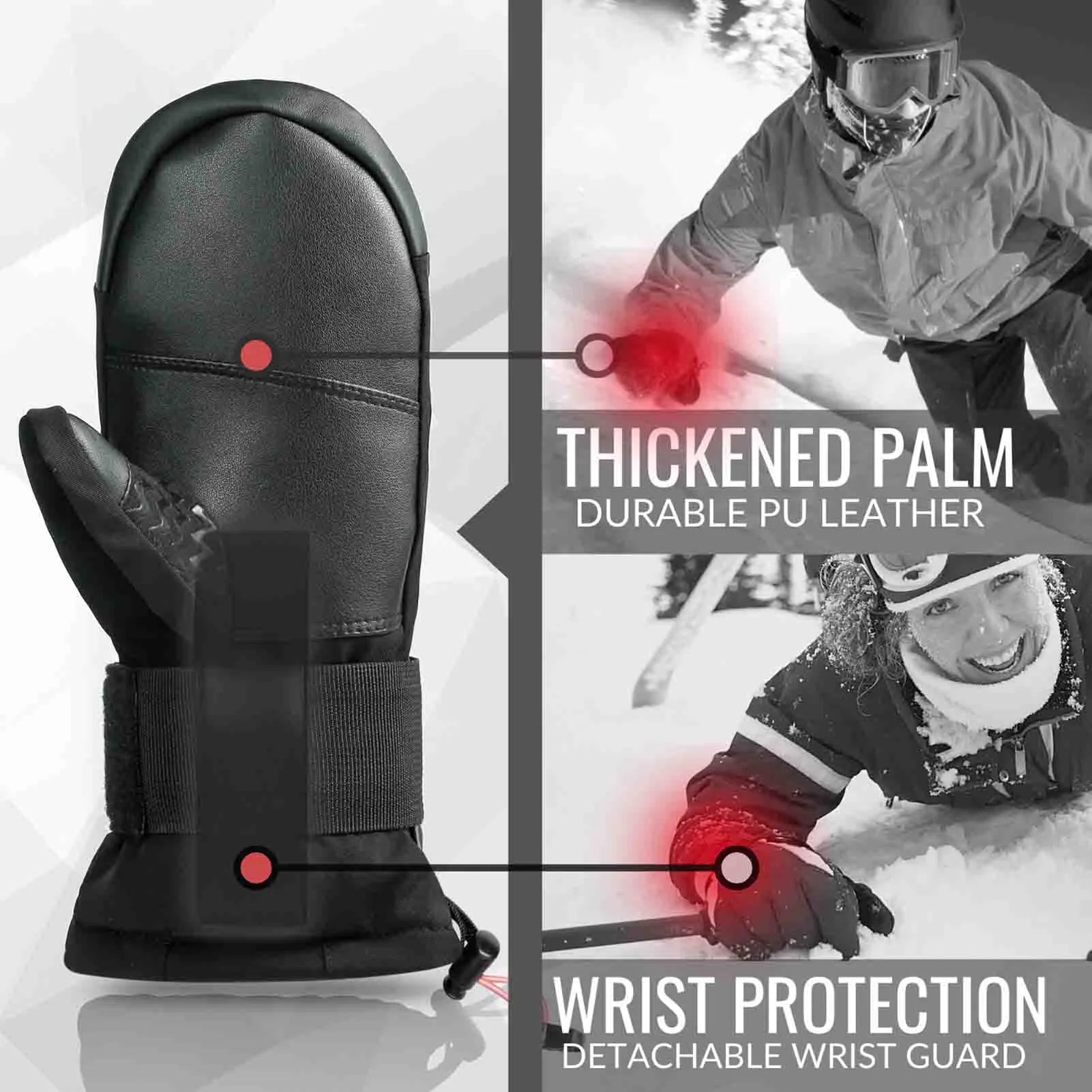 Snowboard & Ski Mittens with Removable Wrist Guard