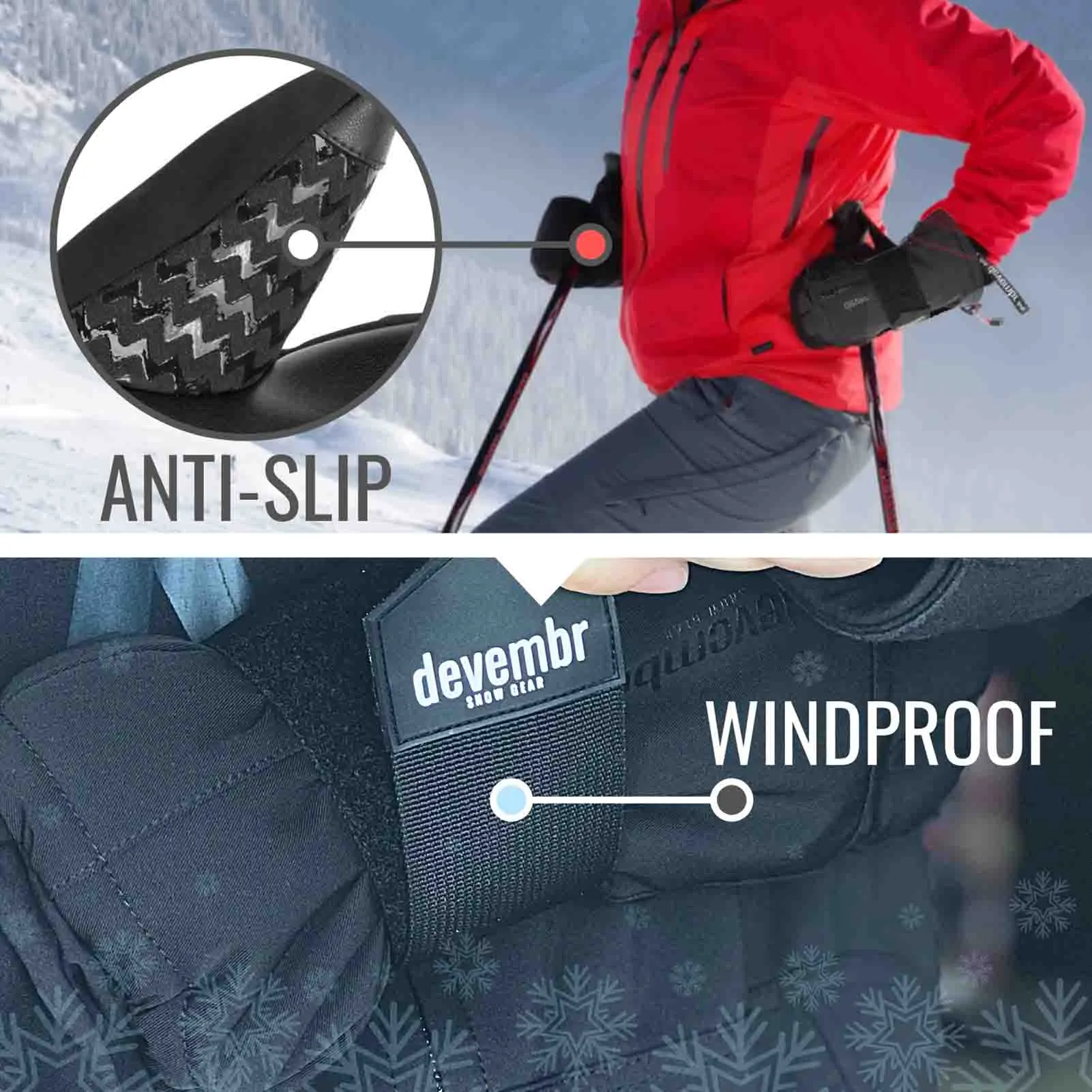 Snowboard & Ski Mittens with Removable Wrist Guard