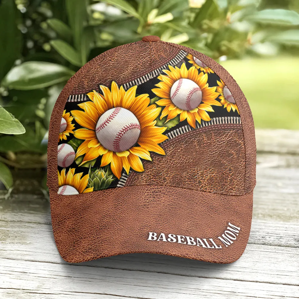 Sunflower Baseball Mom Leather Style Baseball Cap Coolspod