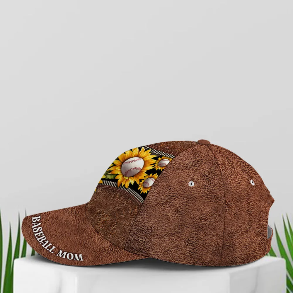 Sunflower Baseball Mom Leather Style Baseball Cap Coolspod