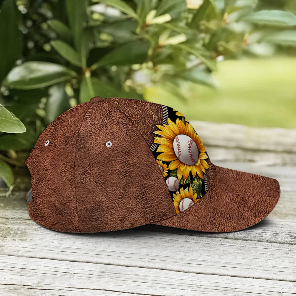 Sunflower Baseball Mom Leather Style Baseball Cap Coolspod