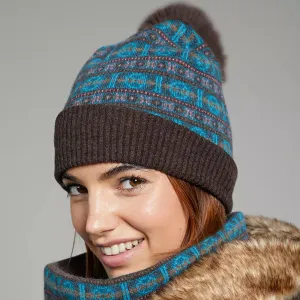 Toggi Beanie Hat Maddox Knitted Fairisle pattern in Teal mink