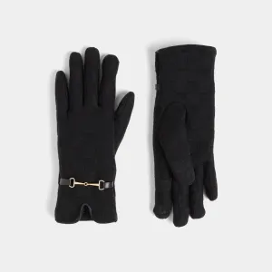 Tonal Checkered Touchscreen Gloves - Black