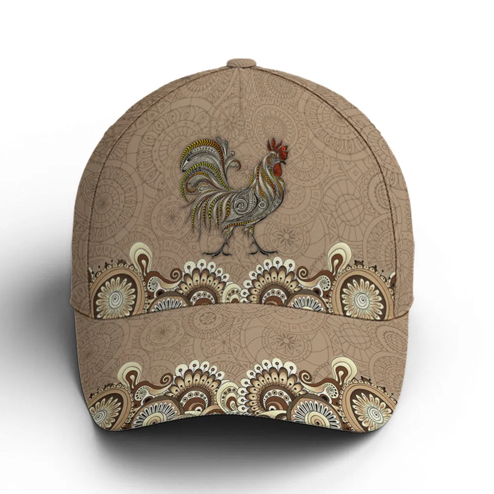 Vintage Floral Rooster Chicken Baseball Cap Coolspod