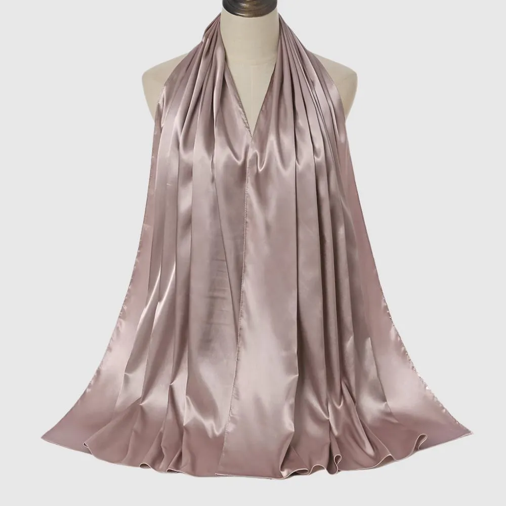 Women's Elegant Pure Color Pearl Satin Scarf