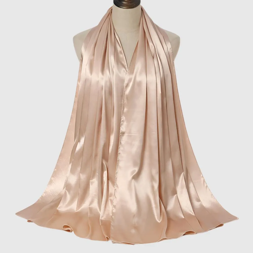 Women's Elegant Pure Color Pearl Satin Scarf