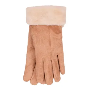 Womens Faux Suede Gloves Sherpa Fleece Lining Fur Trim Winter