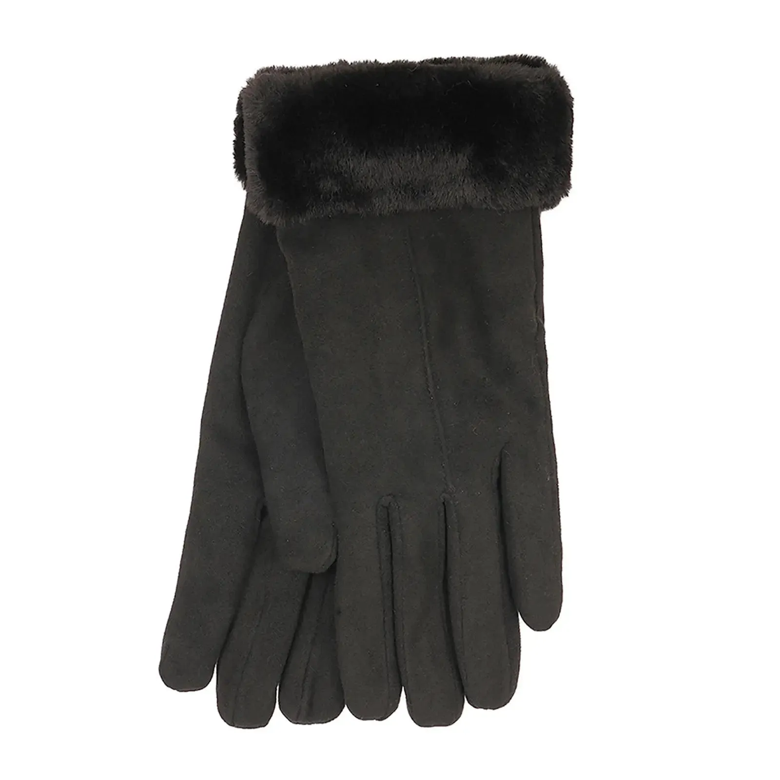 Womens Faux Suede Gloves Sherpa Fleece Lining Fur Trim Winter