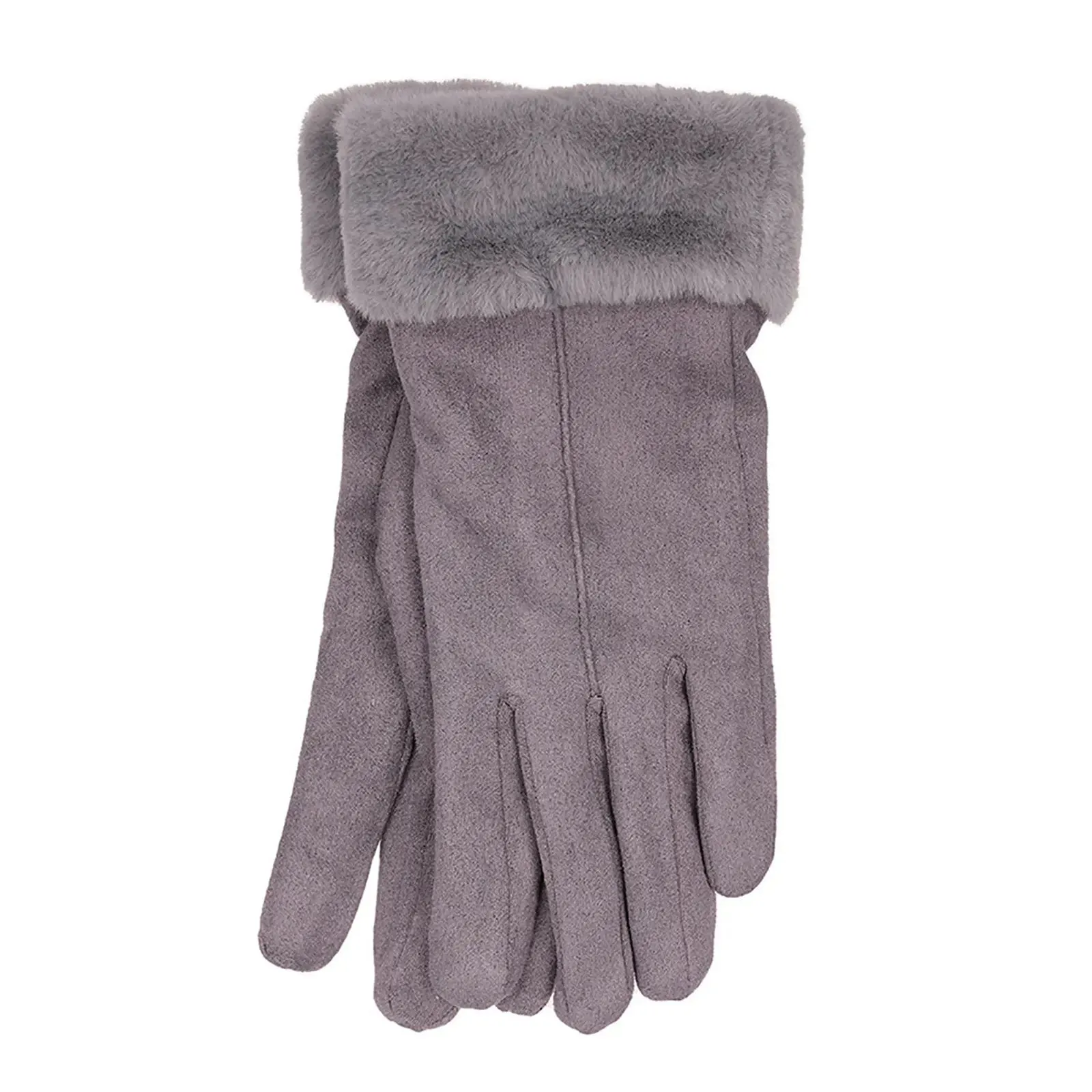 Womens Faux Suede Gloves Sherpa Fleece Lining Fur Trim Winter