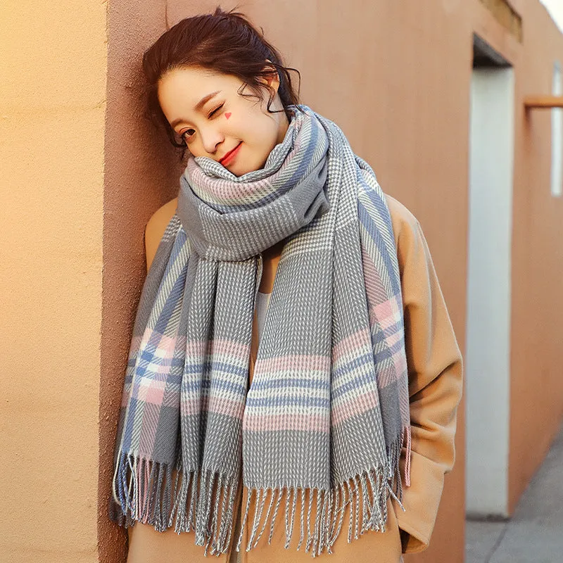 Women's winter imitation cashmere scarf shawl thickened warm tassel scarf